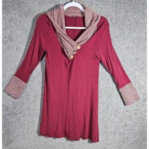 Vision USA Lagenlook Swing Dress Womens Size‎ Small Burgundy Stretch Long Sleeve